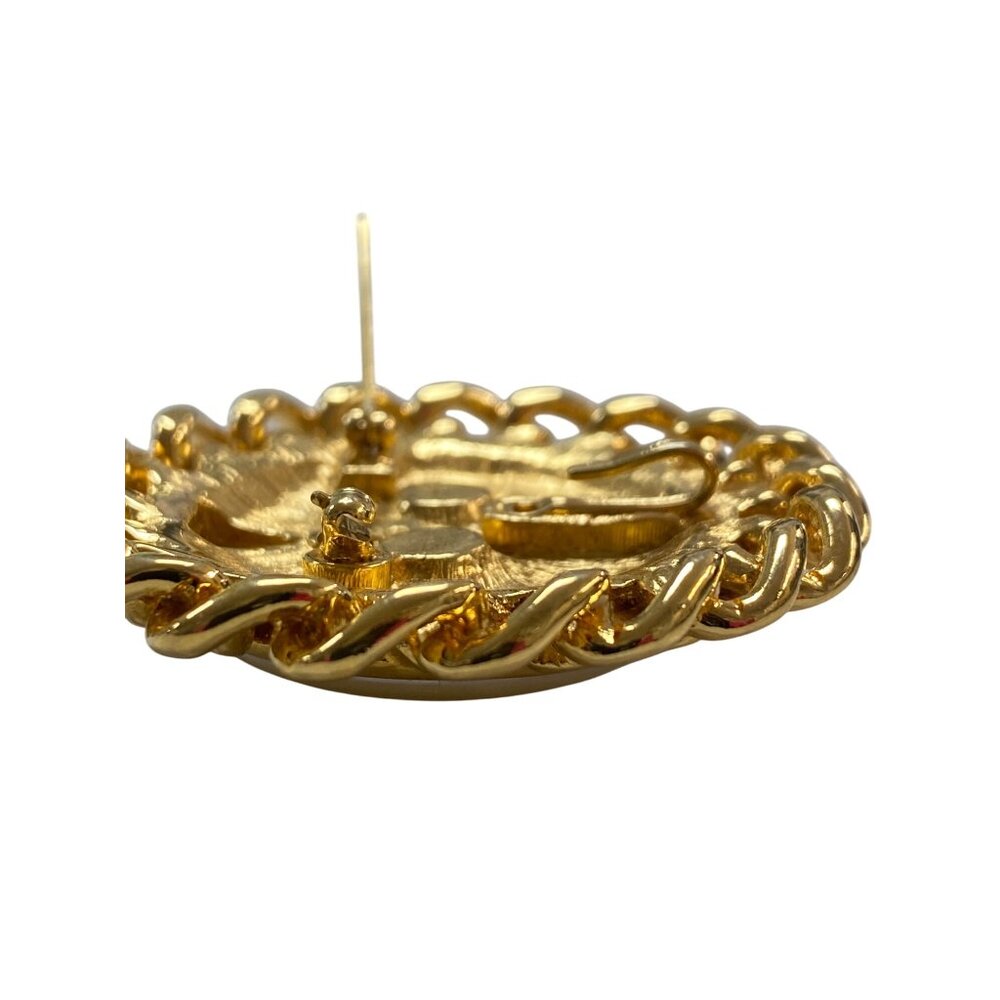 Vintage KJL Kenneth Jay Lane Pearl & Gold Chain Link Brooch Pin Statement Jewelr - Picture 5 of 5